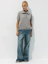 Women's Polo Collar Hollow Knit Sweater