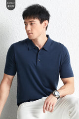 Men Short Sleeve Wool Polo Knit