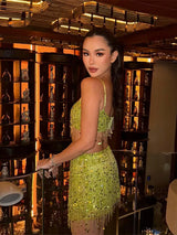 Women Sequin Tassel Party Skirt