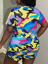 Camo Print Plus Size Shorts Set