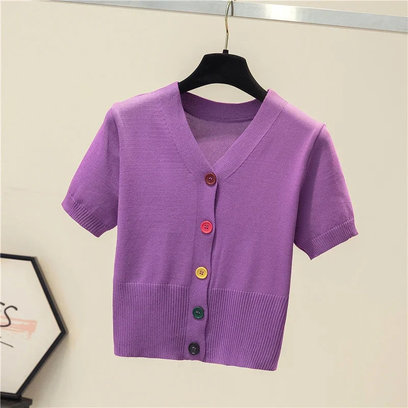 Women's Short Sleeve Crop Knit Sweater