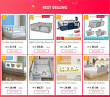 Collage of best-selling IMBABY baby safety bed barriers and playpens with discounted prices.