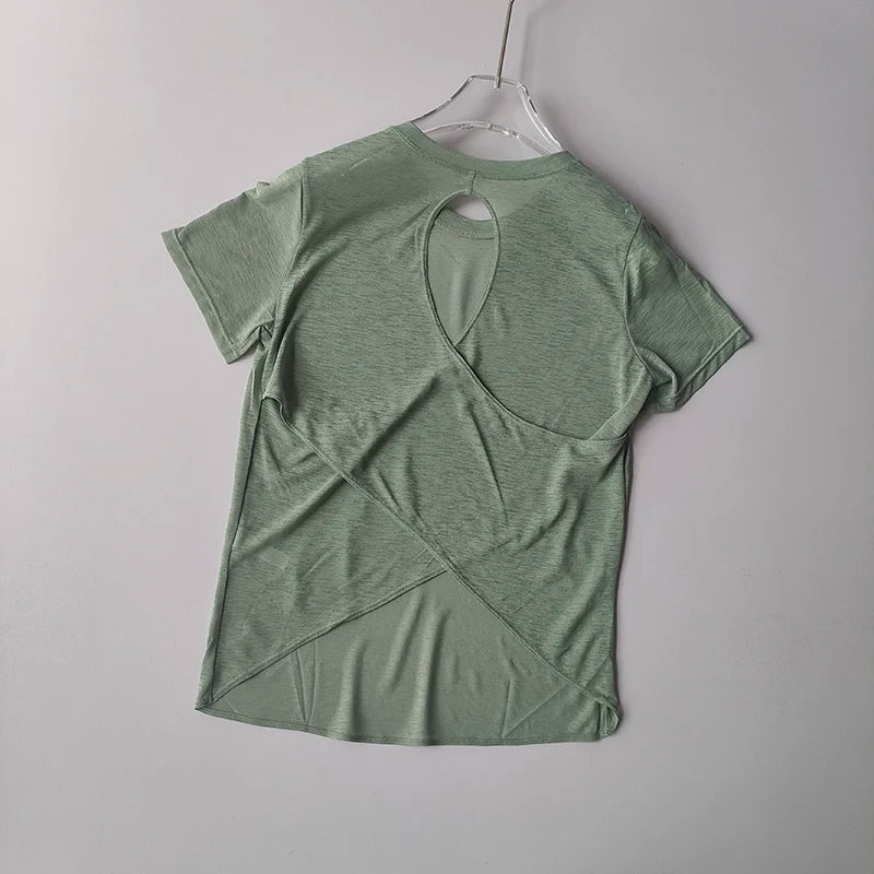 Women Mesh Hollow Back Fitness Shirt