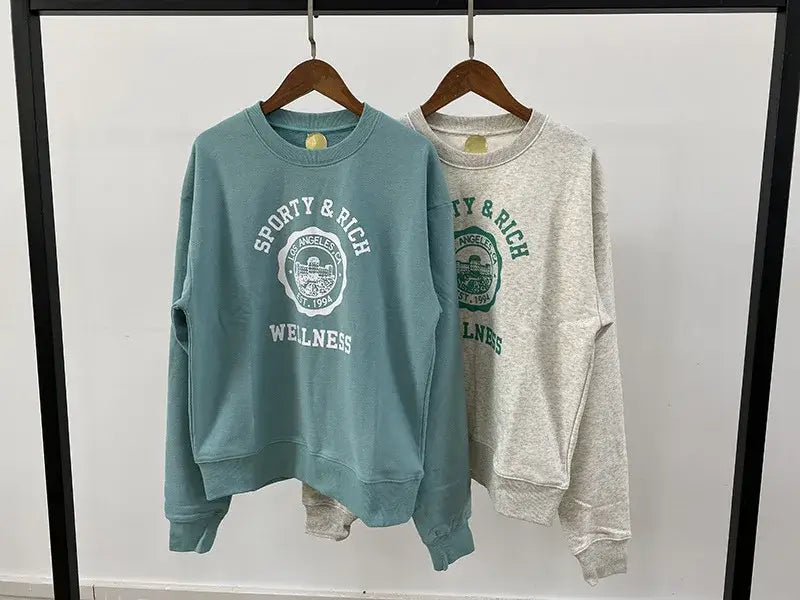 Women Letter Print Sweatshirt Vintage O-Neck Pullover