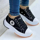 Women Canvas Pattern Sneakers Lace Up Flats