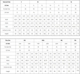 Size chart for standard and plus size wedding dresses including measurements for bust, waist, hips, and height.