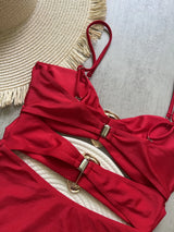 Women Metal Ring Bandeau Swimsuit