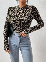 Leopard Print Bodysuit Women – Long Sleeve Top