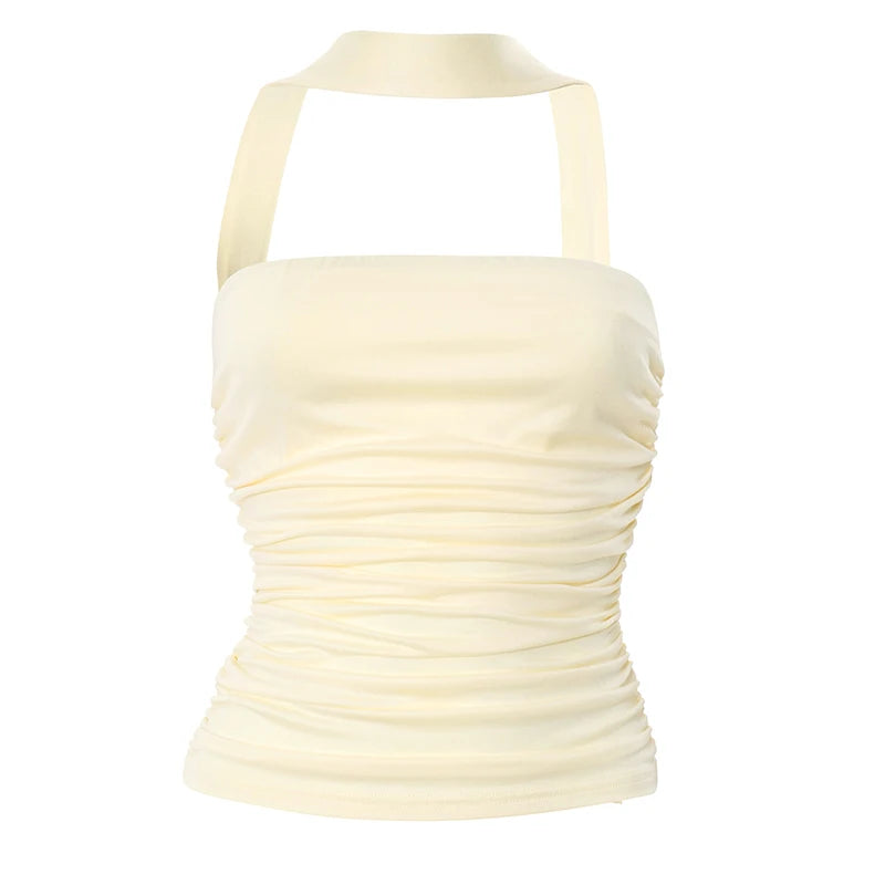 Strapless Pleated Hanging Neck Tank Top