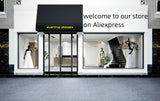 Elegant storefront showcasing evening dresses with welcoming sign for Aliexpress shoppers.