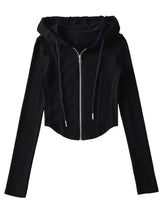 Women Cropped Zip Hoodie Y2K Corset Hem Sweatshirt