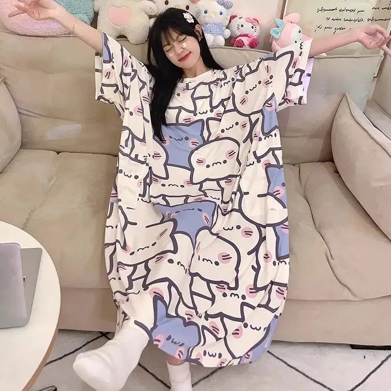 Women Cartoon Print Long Nightgown