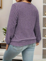 Women Plus Size Ribbed Sweatshirt Casual Long Sleeve