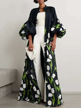 Women Floral Print Trench Coat Dress