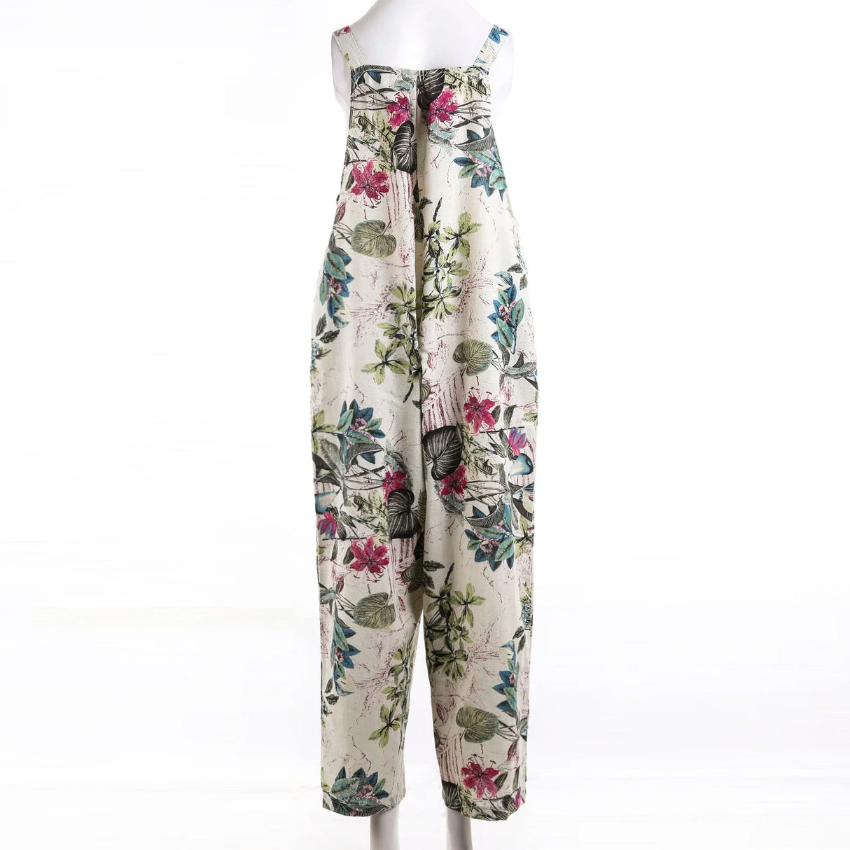FloraLoom™ – Floral Cotton Linen Jumpsuit (Natural, Breezy & Soft-Touch)