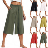 Women Wide Leg Cropped Pants with Pockets