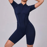 Women Sports Zipper Short Jumpsuit