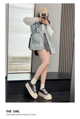 Women Canvas Shoes Black White Platform Sneakers