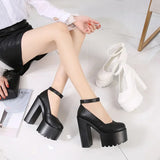14cm Thick High Heel Pumps – Black PU 2025