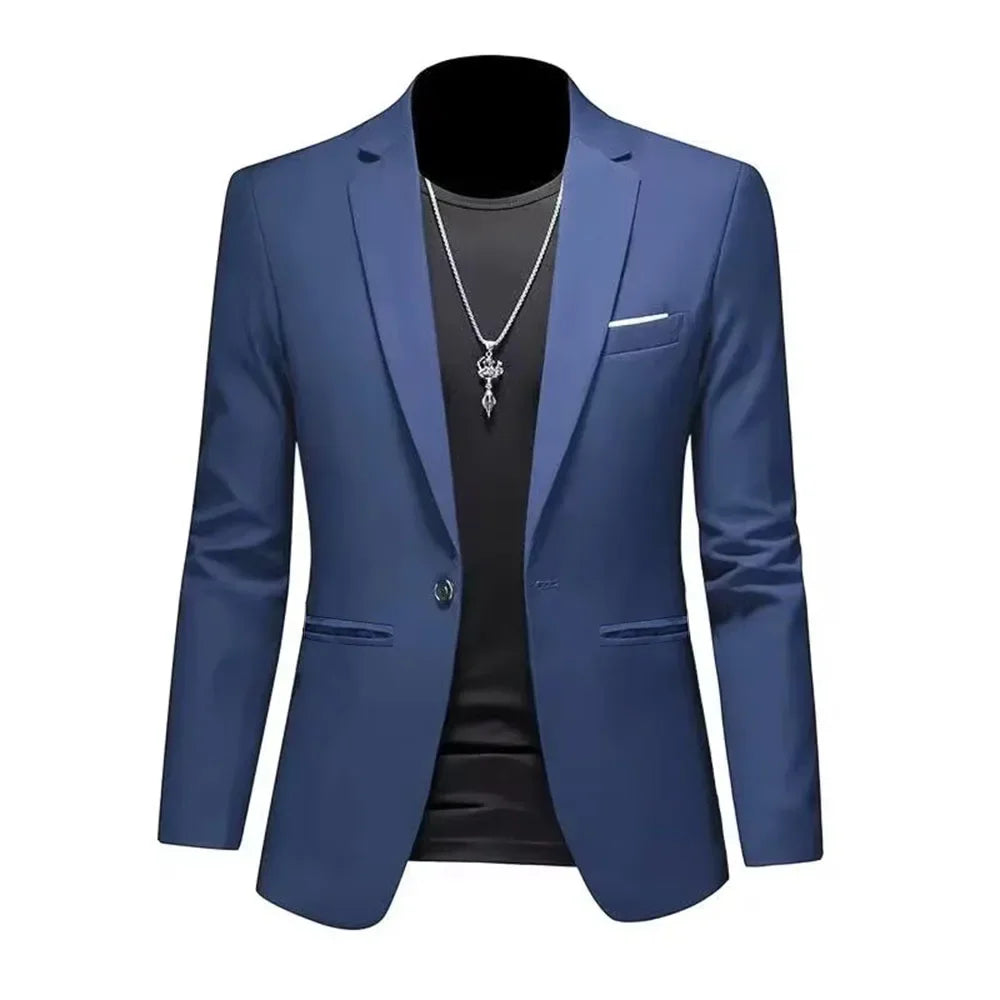 Men Slim Fit Single Button Blazer
