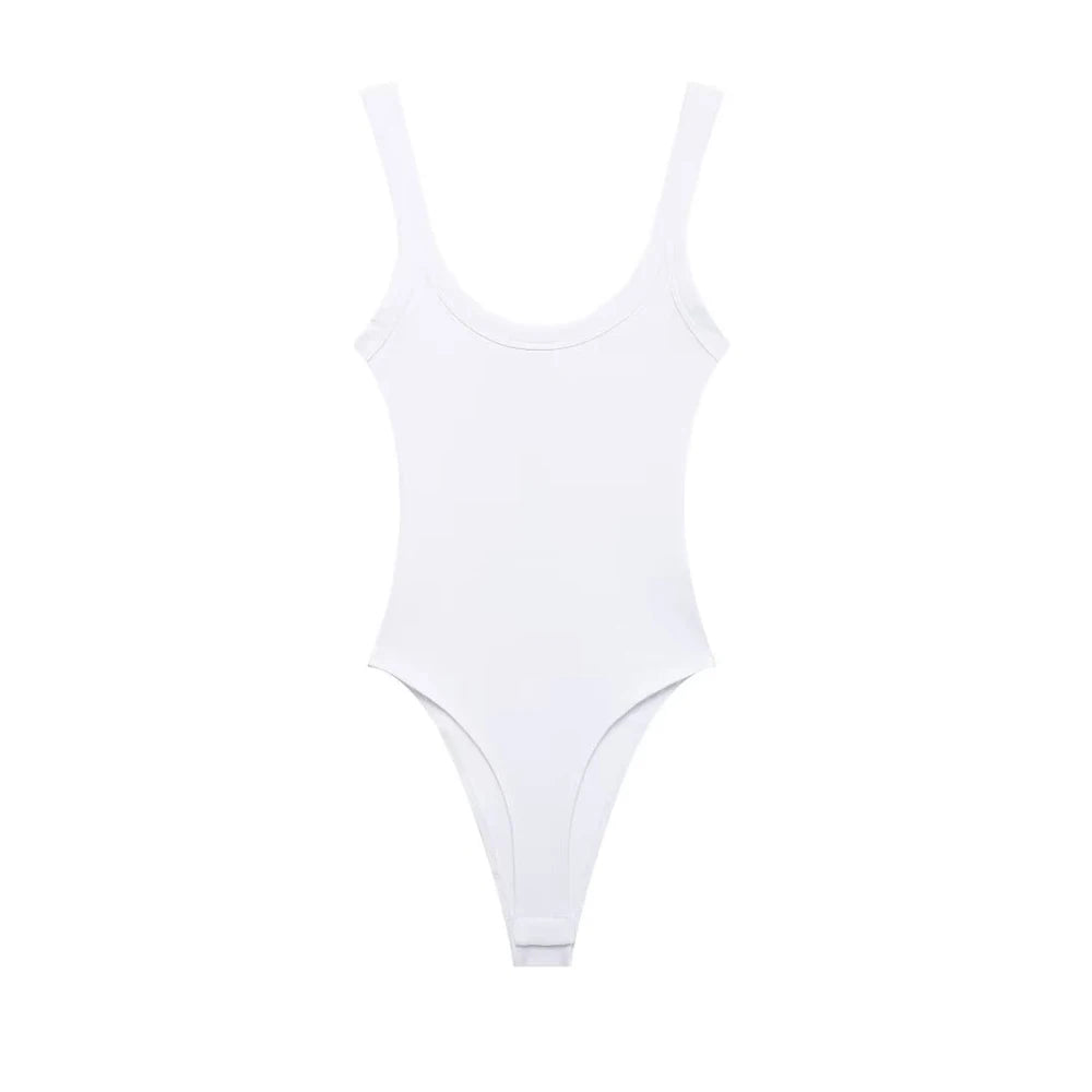 Women Ribbed Snap Button Bodysuit