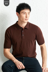 Men Short Sleeve Wool Polo Knit