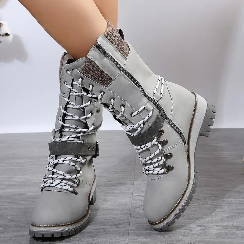 Women Mid Calf Boots Vintage Western Heels