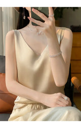 Ice Silk Satin V‑Neck Camisole Crop Top