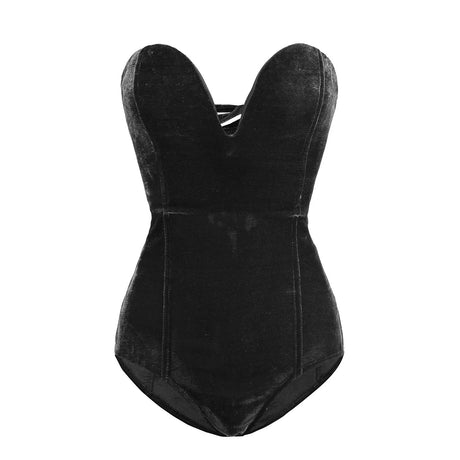 Black velvet strapless lace-up bodysuit for women, perfect nightwear for autumn and winter.