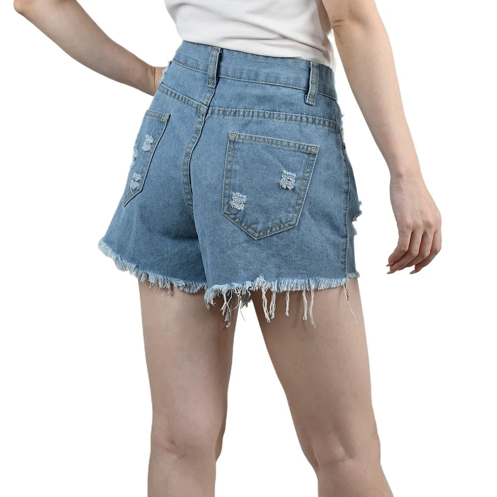 Summer Women's High-Waist Denim Shorts with Pockets