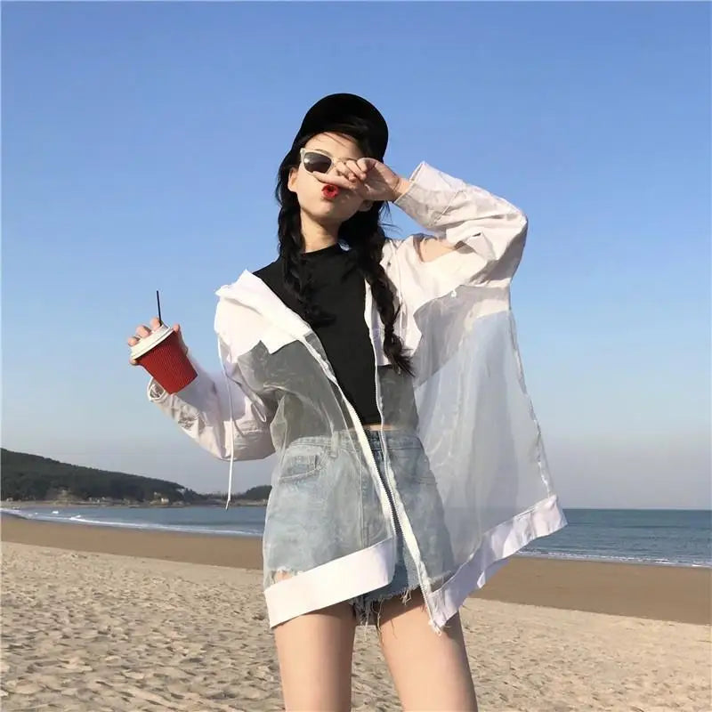 Oversized See-Through Women's Summer Coat – Korean Patchwork Jacket