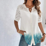LaceMood™ casual lace shirt for women with elegant blue floral design and loose fit, perfect for holiday style.