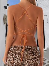 Lace Halter V-Neck Top