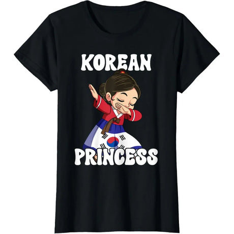 Korean Princess Cotton T-Shirt in black featuring a cartoon character, perfect for women and vintage fashion.