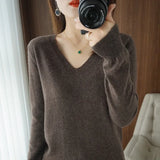 Women Slim Fit V-Neck Sweater