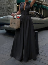 VivaVogue™ – V-Neck Wide Leg Sleeveless Jumpsuit (Elegant, Breezy & Modern)