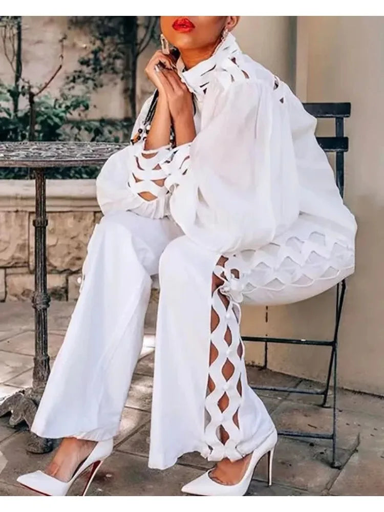 Plus Size Hollow Out Pants Set