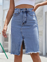 Women Blue Denim Slit Skirt