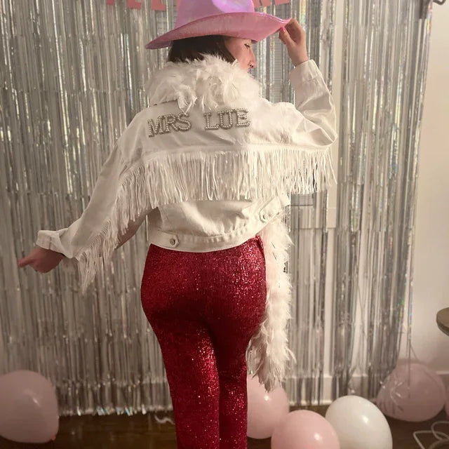 Personalised Pearl Denim Jacket for Bachelorette Party