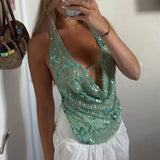 Women Sequin Deep V Tank Top