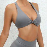 Women Twist Front Cross Back Sports Bra