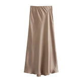 Women Satin Midi Skirt 2025