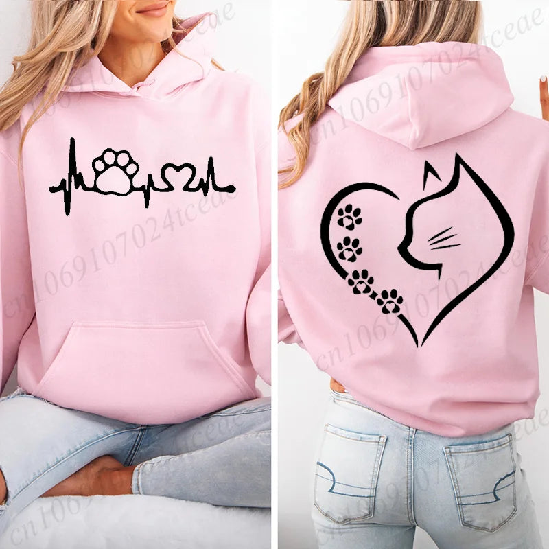 Cat Heart Graphic Hoodie