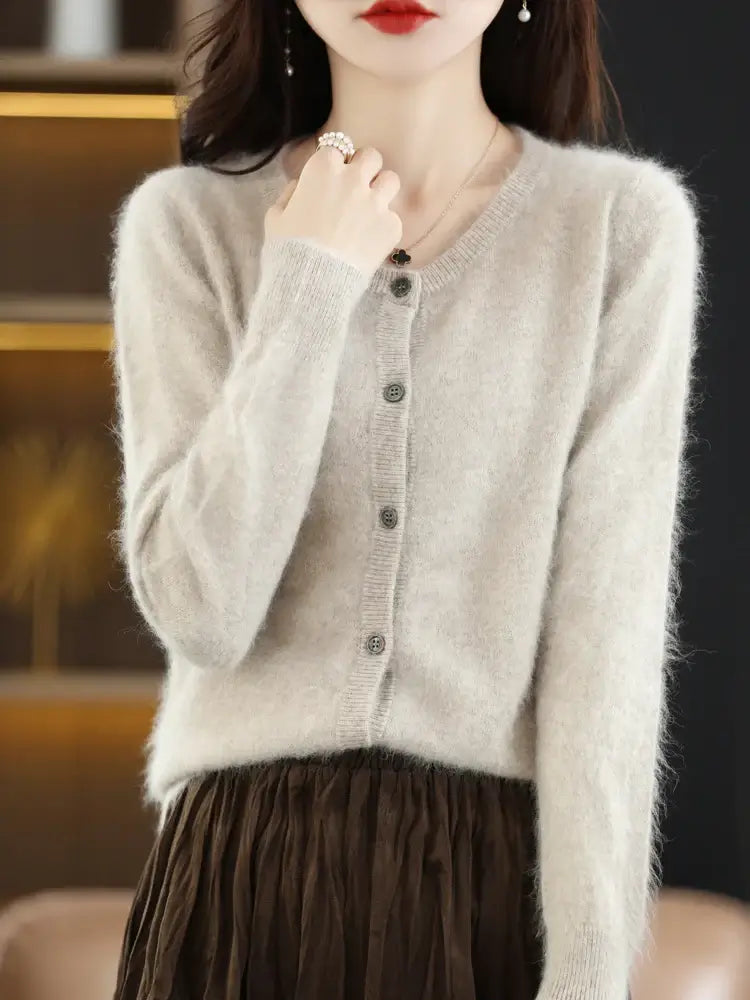 Women Mink Cashmere Knit Cardigan