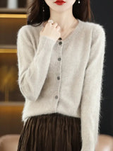 Women Mink Cashmere Knit Cardigan