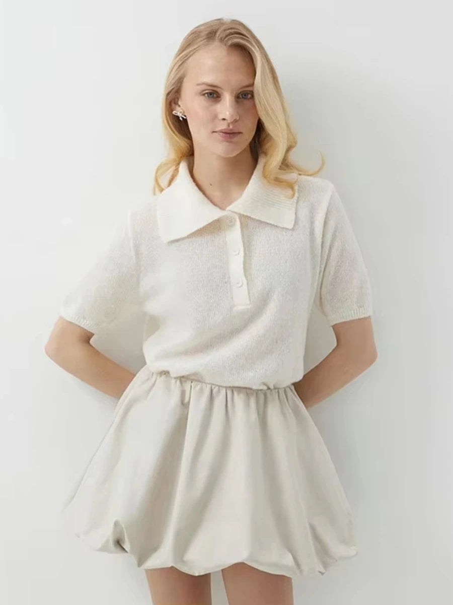 Women's Polo Collar Hollow Knit Sweater