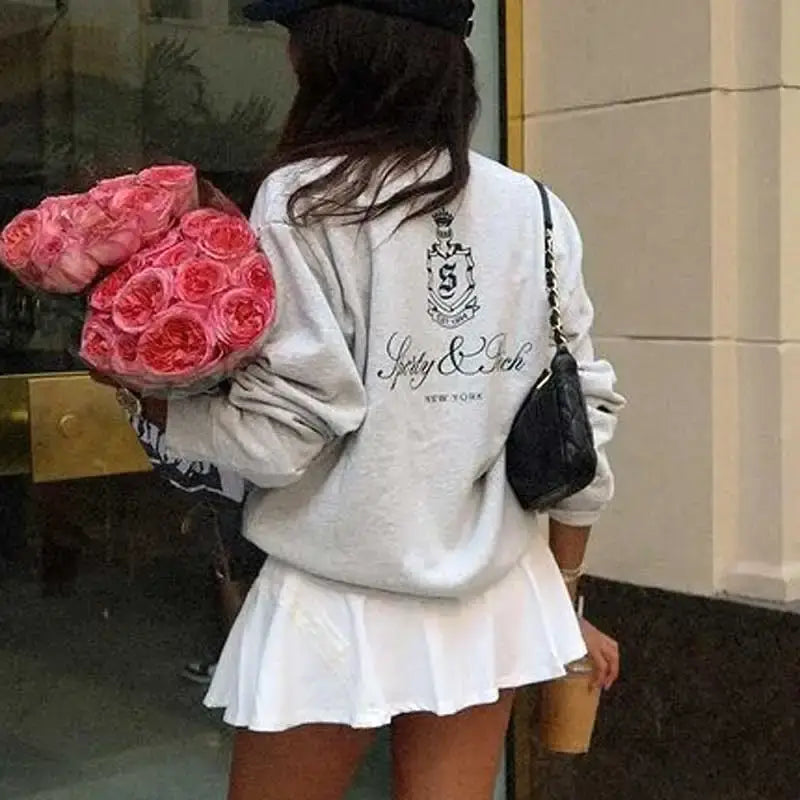 Women Letter Print Sweatshirt Vintage O-Neck Pullover