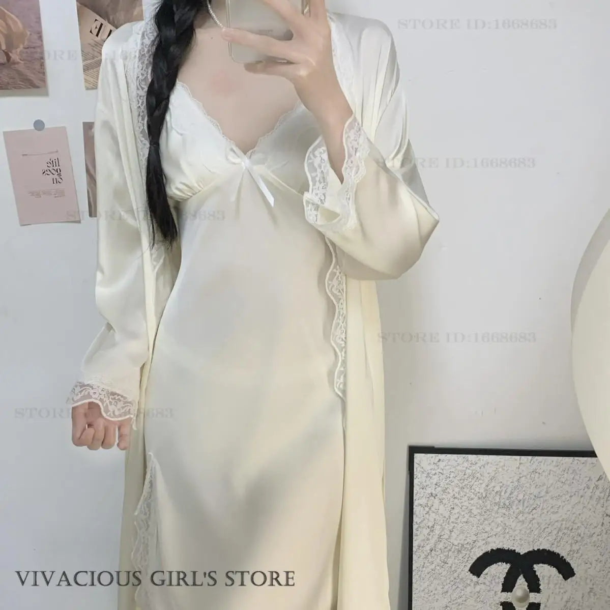 Women Satin Robe Nighty Set