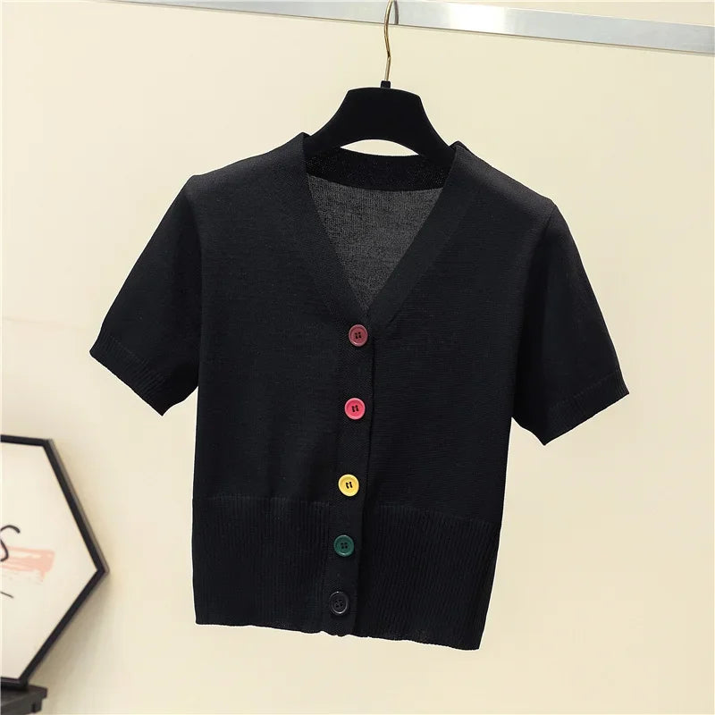 Women's Short Sleeve Crop Knit Sweater