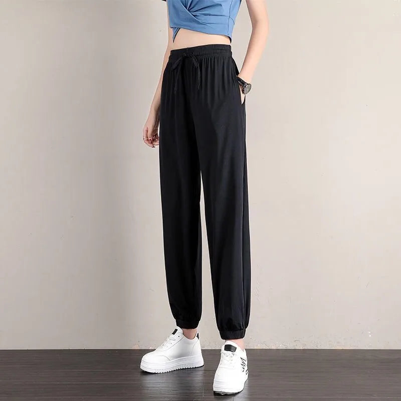 Women Ice Silk Drawstring Pants